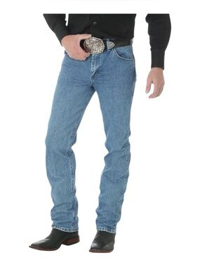 WRANLER MEN’S 36 SLIM MID RISE FIT TAPERED LEG STONEWASH JEANS 33x34